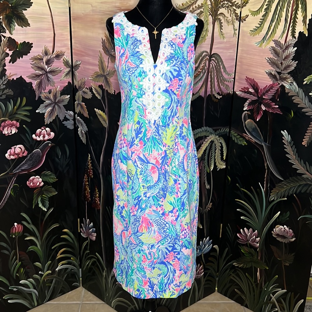 🧜♀️💞Lilly Pulitzer Gabby 20" Stretch Shift Dress Multi Mermaids Cove 💞🧜♀️ - Picture 2 of 7
